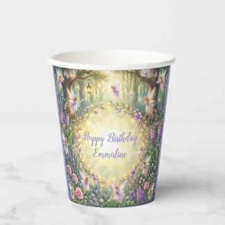 Gobelets En Papier Jardin Floral de Fée Violet Anniversaire