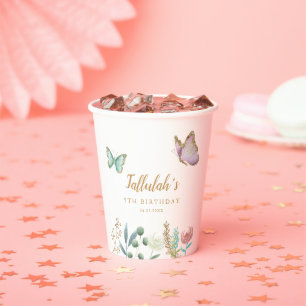 Gobelets En Papier Jardin floral papillon fête d'anniversaire