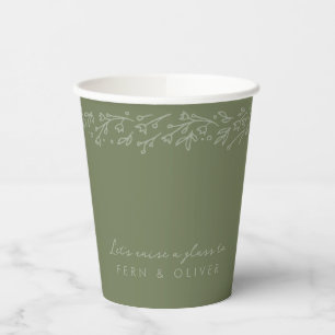 Gobelets En Papier Jardin Floral Vert Sauge Bohème pour Mariage