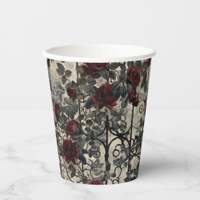 Gobelets En Papier Jardin gothique victorien Rose Motif (Recto)