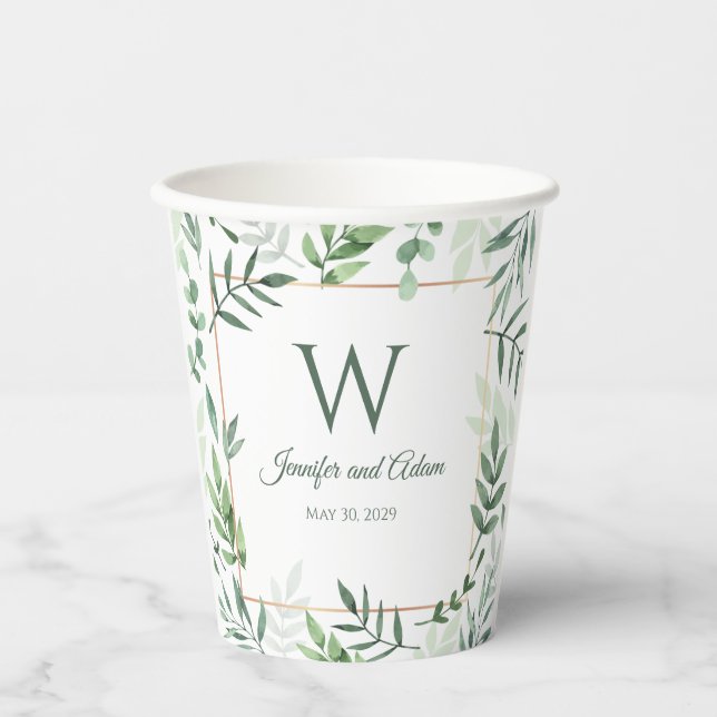 Gobelets En Papier Jardin verdoyant Plaques de papier Mariage initial (Recto)