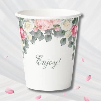 Gobelets En Papier Jardin Vintage rose Fête des mariées Rose