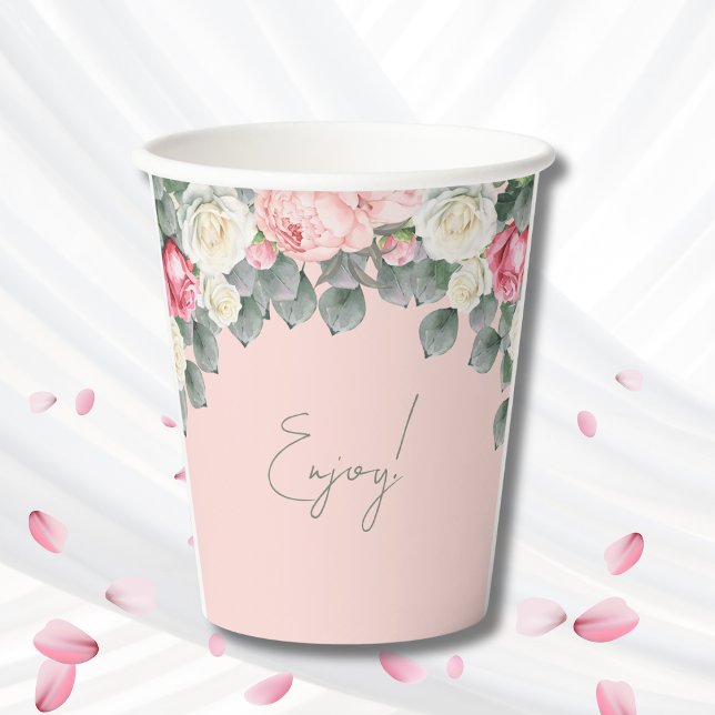 Gobelets En Papier Jardin Vintage rose vif Baby shower Roses (Créateur téléchargé)