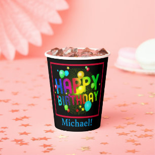 Gobelets En Papier Jaune Bleu Rouge Vert Joyeux Anniversaire Personna