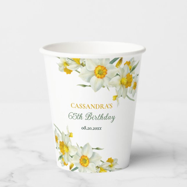 Gobelets En Papier Jaune Daffodique Blanc Rustique Floral Anniversair (Recto)