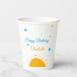 Gobelets En Papier Jaune soleil bleu étoiles heureux anniversaire ajo