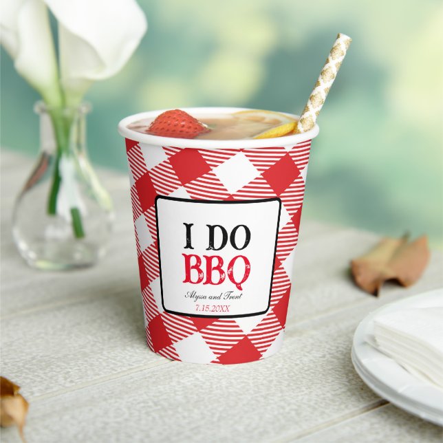Gobelets En Papier Je fais BBQ Red En vichy mariage personnalisé (Insitu)
