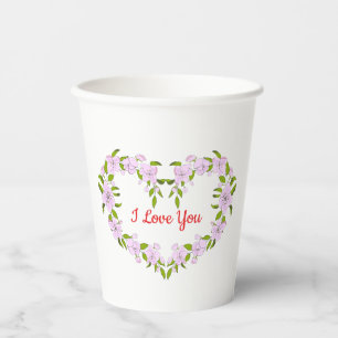Gobelets En Papier Je t'aime Fleurs mignonnes