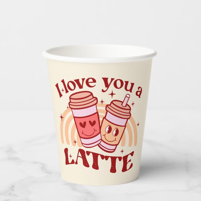 Gobelets En Papier Je T'Aime Un Latte | Pun Coupe De Café Cute (Recto)