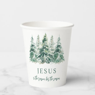 Gobelets En Papier Jésus est la raison de la saison Aquarelle Arbre