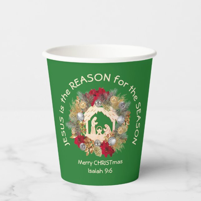 Gobelets En Papier JÉSUS EST LA RAISON DE Noël Vert (Recto)