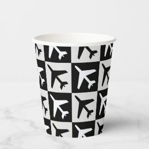 Gobelets En Papier Jets d'aviation blanc noir géométrique