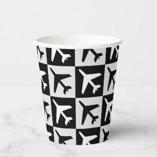 Gobelets En Papier Jets d'aviation blanc noir géométrique