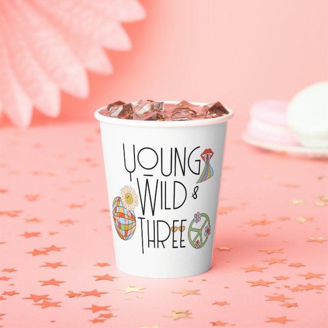 Gobelets En Papier Jeune, sauvage et trois | Coupe d'anniversaire enf (Insitu)