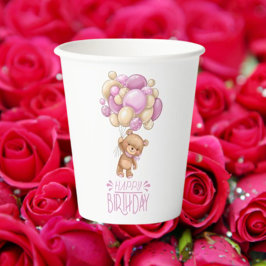 Gobelets En Papier JEUX anniversaire rose teddy