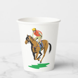 Gobelets En Papier Jockey de course de chevaux au galop