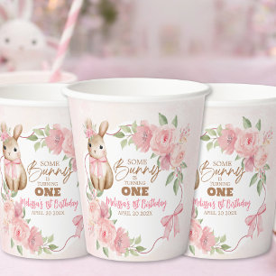 Gobelets En Papier Joli Anniversaire Fleur Rose Lapin Tourne Un An