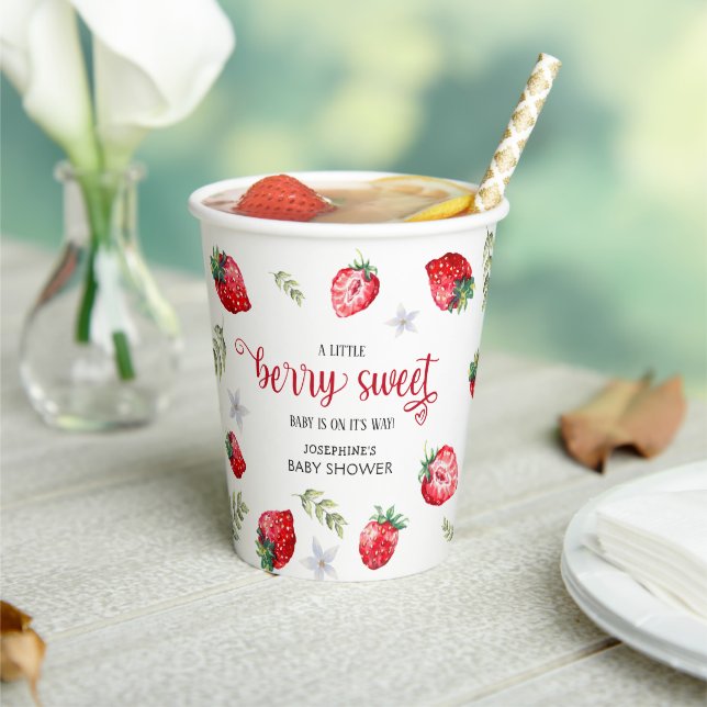 Gobelets En Papier Joli Baby shower 'Berry Sweet' aux fraises (Insitu)