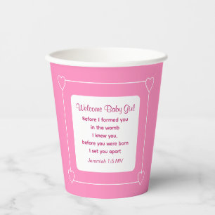 Gobelets En Papier Joli Baby shower Bible Verse Barré Parti rose