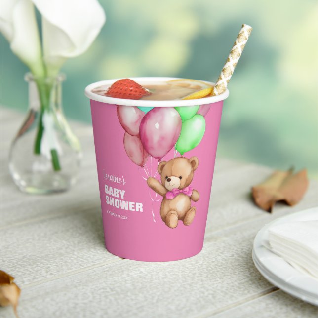 Gobelets En Papier Joli Baby shower rose Ours Teddy (Insitu)