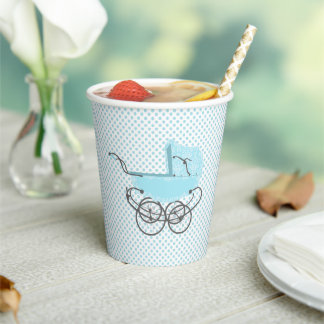 Gobelets En Papier Joli Bleu Bébé Buggy et Pois