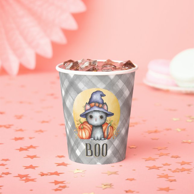 Gobelets En Papier Joli chat noir BOO Halloween (Insitu)
