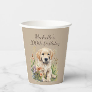 Gobelets En Papier Joli chiot Golden Retriever 100e anniversaire