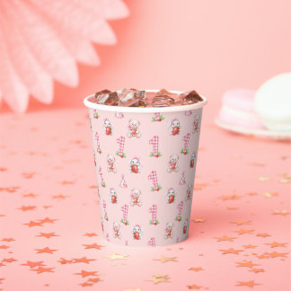 Gobelets En Papier Joli En vichy rose, lapins et ours !