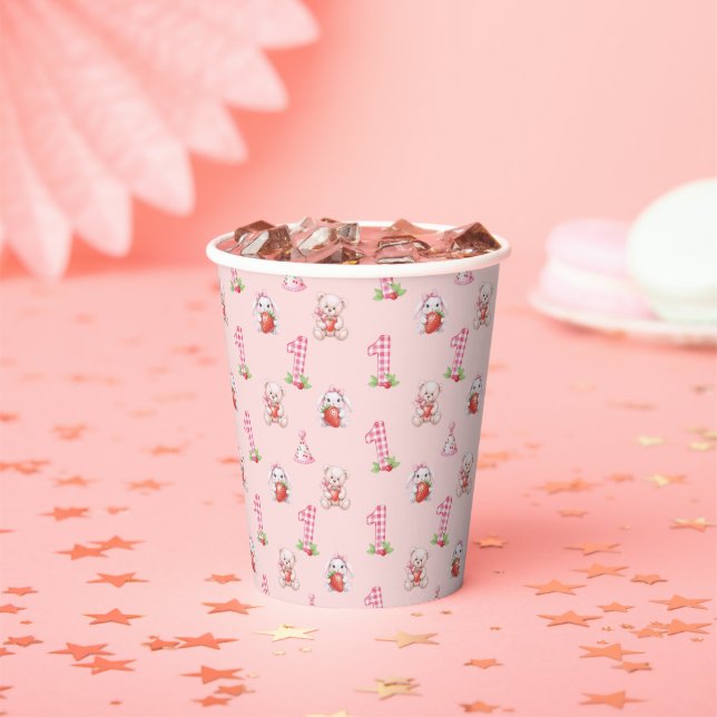 Gobelets En Papier Joli En vichy rose, lapins et ours ! (Insitu)