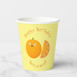 Gobelets En Papier Joli fruit de citrus orange heureux dessin animé