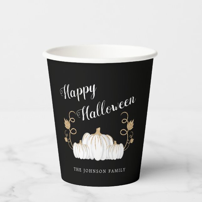Gobelets En Papier Joli Halloween Citrouille noir (Recto)