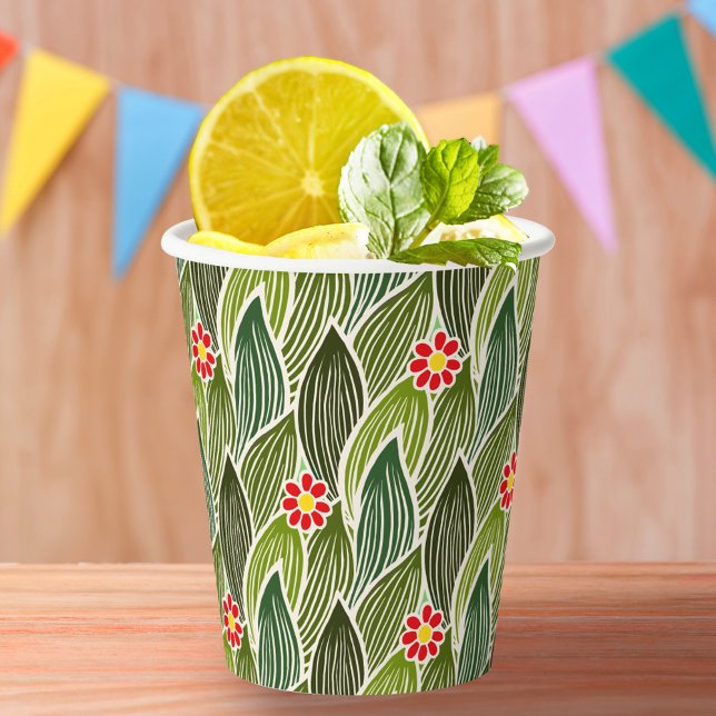 Gobelets En Papier Joli Hippie Super Rouge Vert marguerite Motif Flor (Créateur téléchargé)