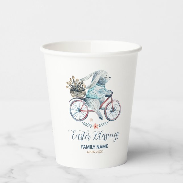 Gobelets En Papier Joli lapin de Pâques à vélo (Gauche)