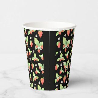 Gobelets En Papier Joli motif botanique aquarelle de fraise