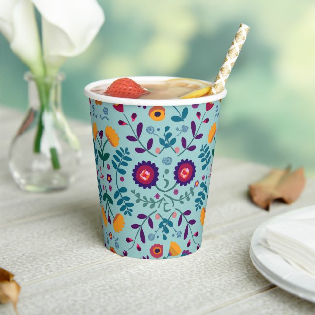Gobelets En Papier Joli Motif Fleurs d'Art Folk (Insitu)