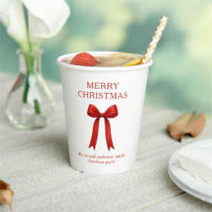 Gobelets En Papier Joli Noël Rouge Bow