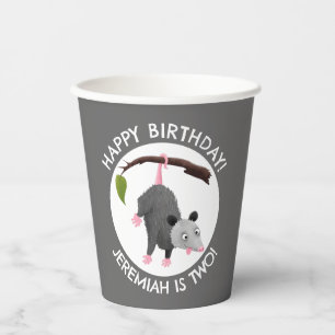 Gobelets En Papier Joli opossum personnalisées dessin d'anniversaire