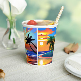 Gobelets En Papier Joli palmiers tropicaux et couchers de soleil