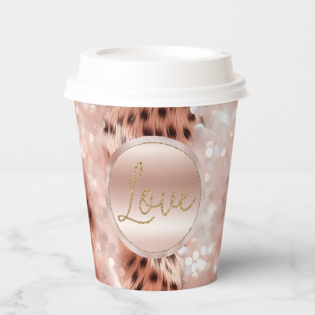 Gobelets En Papier Joli Rose Gold Leopard Bokeh (Recto)