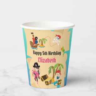 Gobelets En Papier Jolie carte au trésor Anniversaire Fille Pirate Ro
