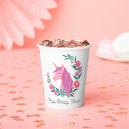 Gobelets En Papier Jolie couronne florale Nom de la licorne
