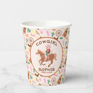 Gobelets En Papier Jolie Cowgirl et cheval fête d'anniversaire