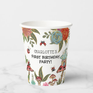 Gobelets En Papier Jolie fête d'anniversaire de filles avec coccinell