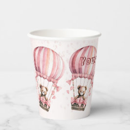 Gobelets En Papier Jolie fête ours en peluche rose montgolfière