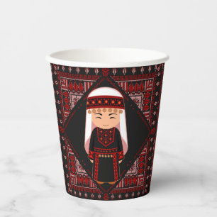 Gobelets En Papier jolie fille palestinienne Broderie rouge tatreez