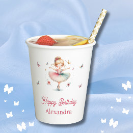 Gobelets En Papier Jolie fille rose Ballerina fête d'anniversaire