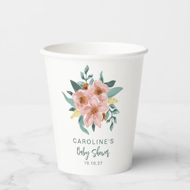 Gobelets En Papier Jolie Fleur Rose Sauge Menthe Personnalisée Baby S (Recto)