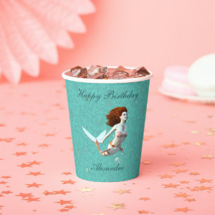 Gobelets En Papier Jolie Koi Mermaid Nager Sous L'Eau