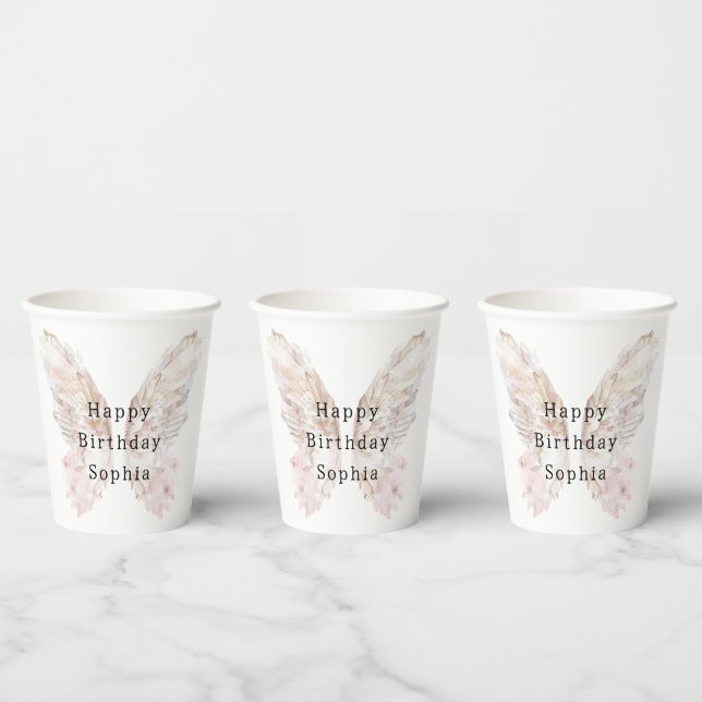 Gobelets En Papier Jolie Papillon rose ailes Anniversaire (Multi)