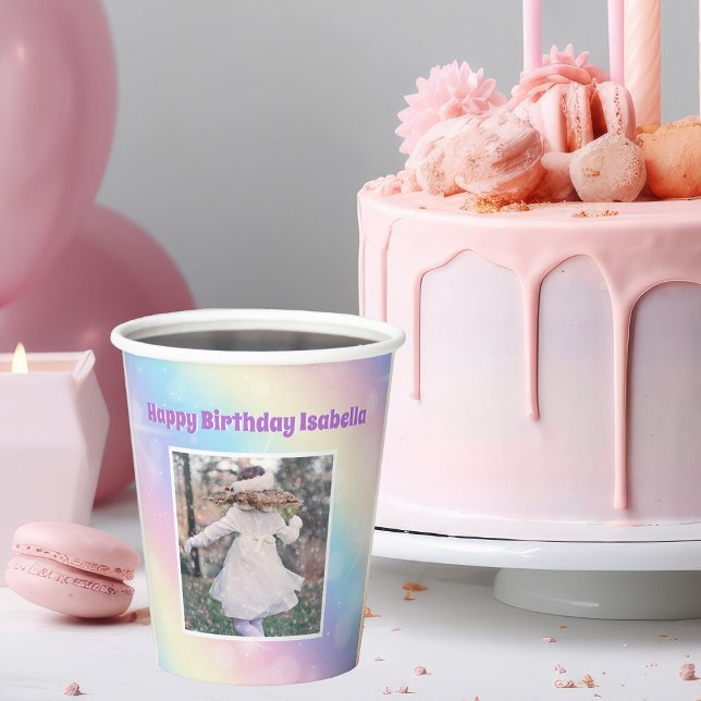 Gobelets En Papier Jolie Pastel Rainbow Sparkle Girls Birthday Party (Créateur téléchargé)